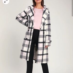 Lulus Fond of You Black & White Plaid Coat – Size M